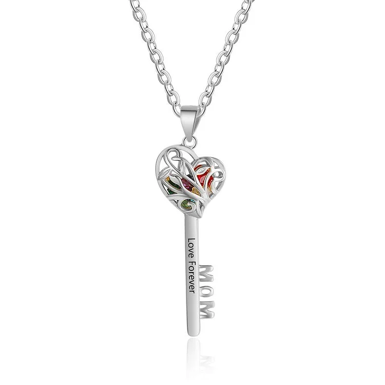 Key Cage Necklace Personalized with Birthstones Unique Gift For Mom