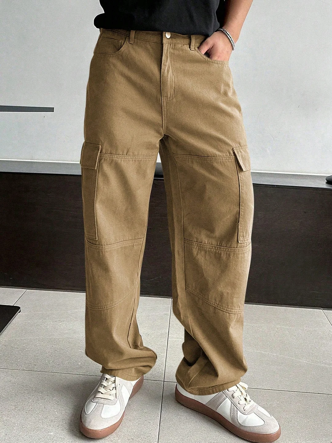 Aonga Men's Casual Solid Colored Straight Cargo Pants aonga