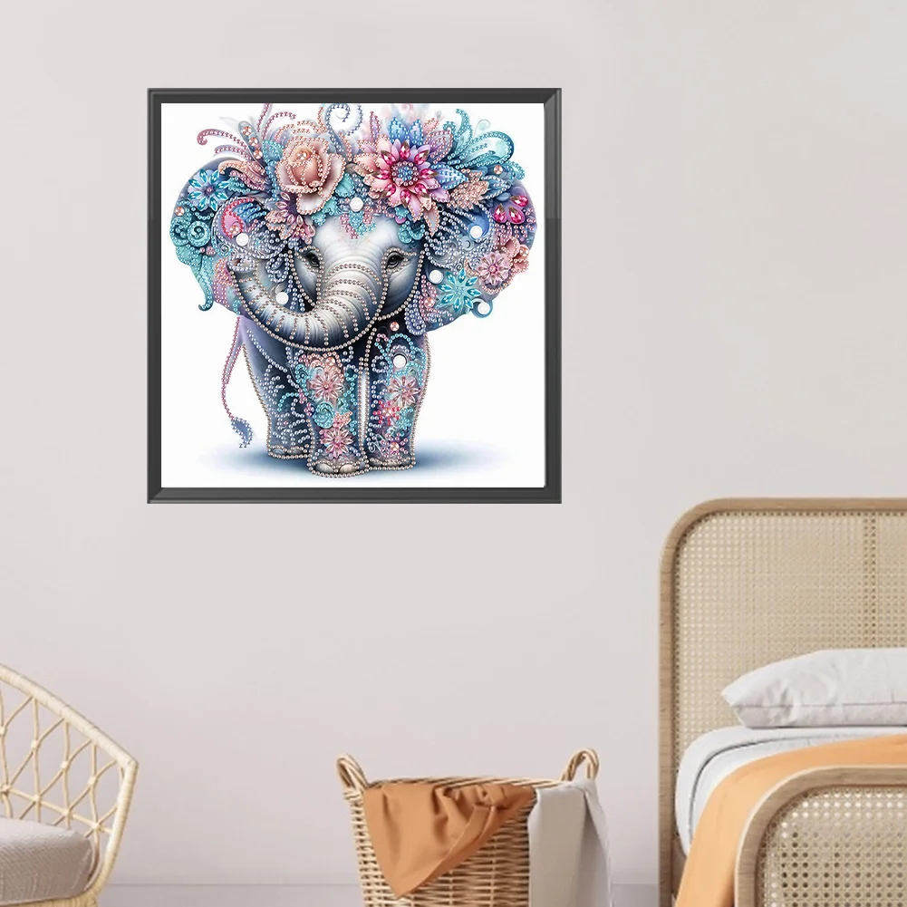 Diamond Painting - Partial Special Shaped Drill - Flower Cute Elephant(Canvas|30*30cm)