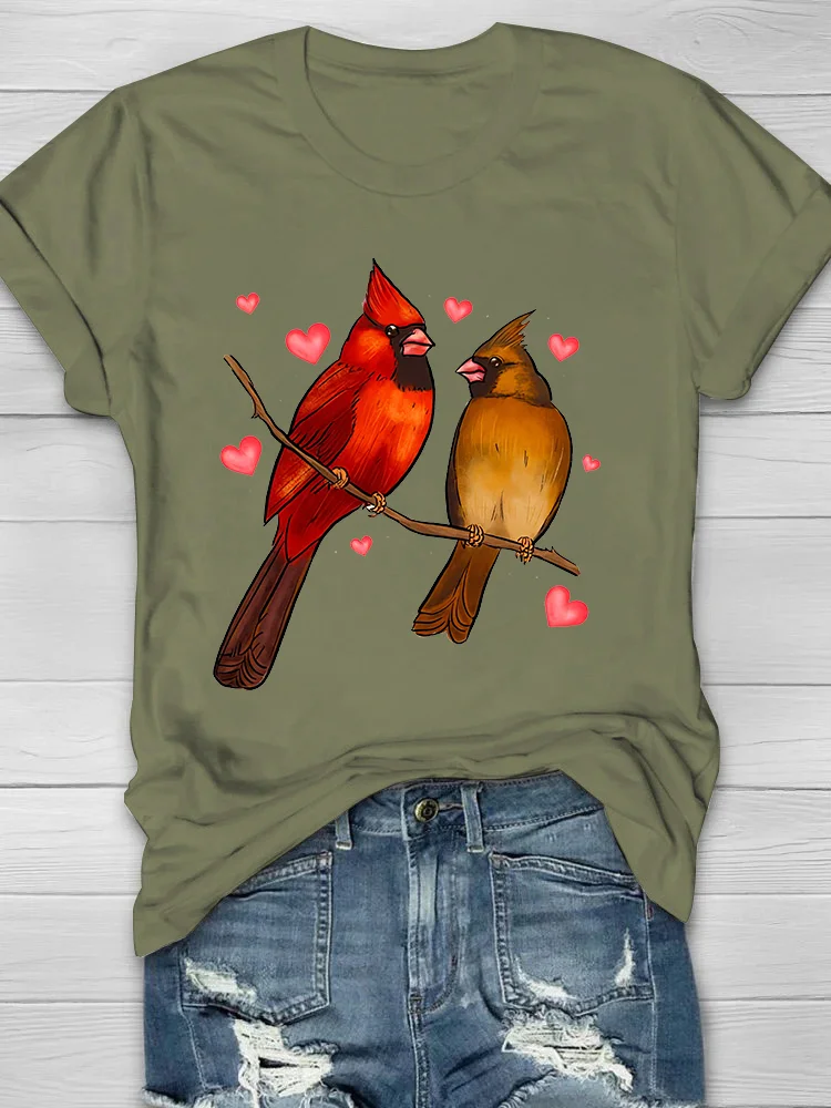 Northern Cardinal Birds Printed Crew Neck Women's T-shirt
