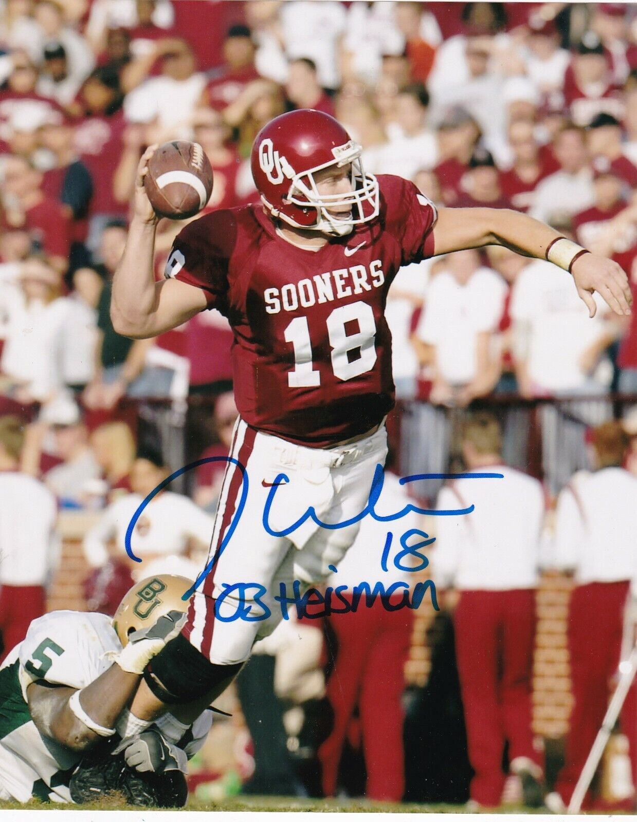 JASON WHITE OKLAHOMA SOONERS HEISMAN 03 ACTION SIGNED 8x10