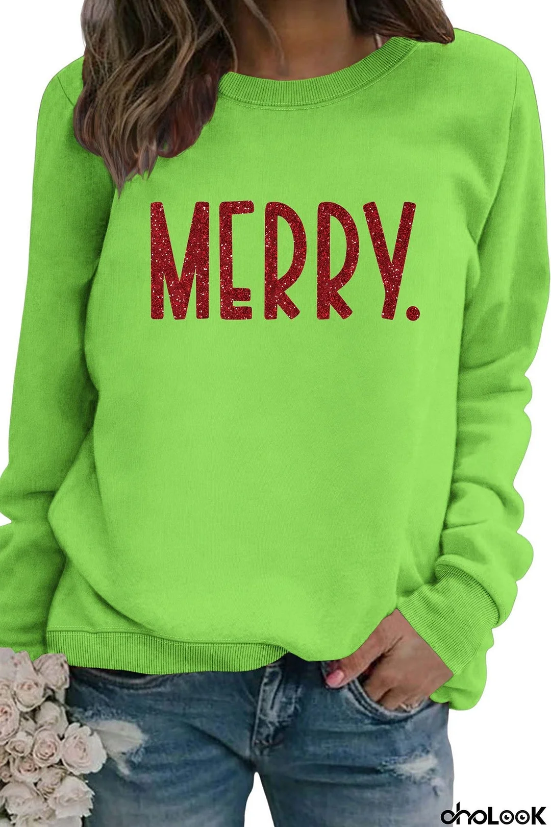 Sequin MERRY Print Sweatshirt