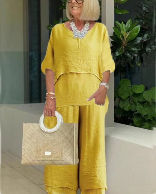 Loose Casual V-Neck Irregular Hem Suit