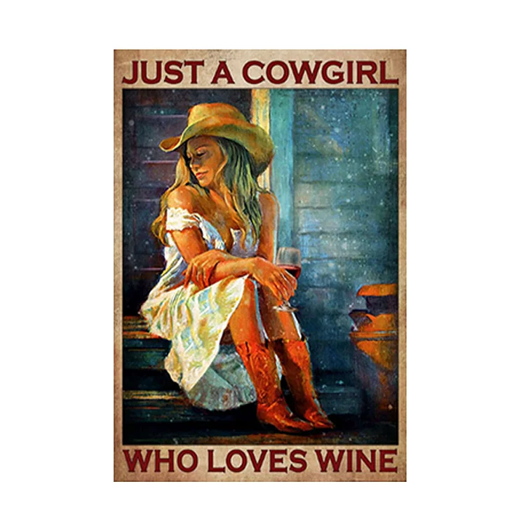 Cowgirl - enseigne vintage en étain - 7.9x11.8 & 11.8x15.7inch