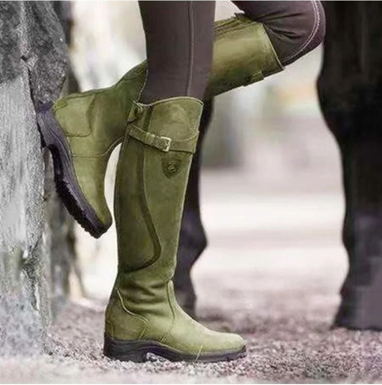 Women's Boots  Leather Boots Thick Heel Round Toe Boots