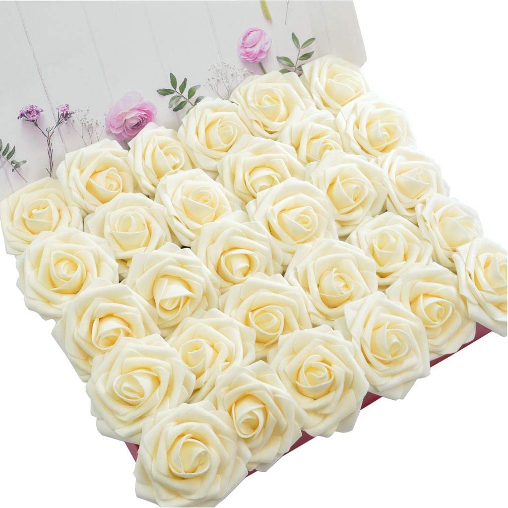 60pcs Artificial Roses Flowers Real Looking Decoration DIY for Wedding Bouquets Centerpieces,Arrangements Party Baby Shower Home Decorations (Berry Pink)