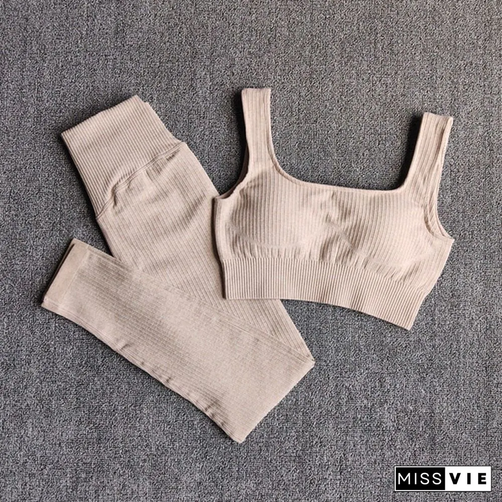 Womens Sportswear Yoga Set Workout Clothes Athletic Wear Sports Gym Legging Seamless