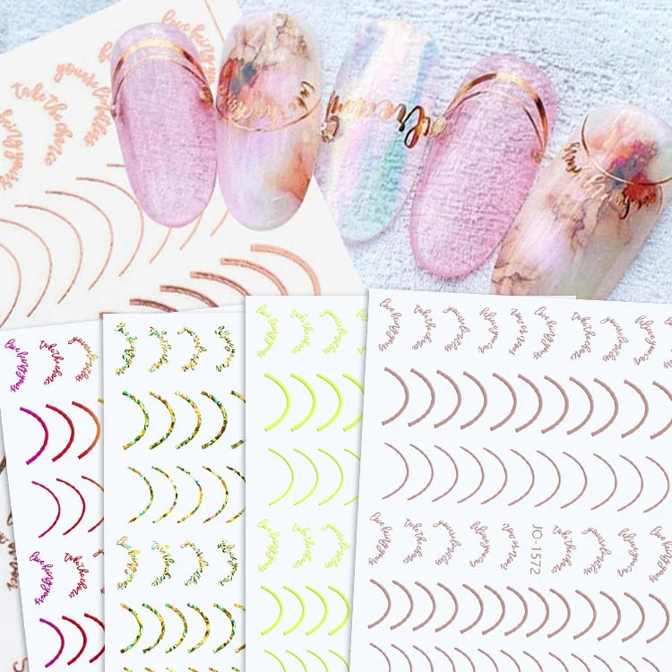 1PC Rose Gold Sliver Striping Tape 3D Nail Stickers Geometry Lines Slider For Nails Gel Polish Decals For Manicures Decoration-Nail Inspo