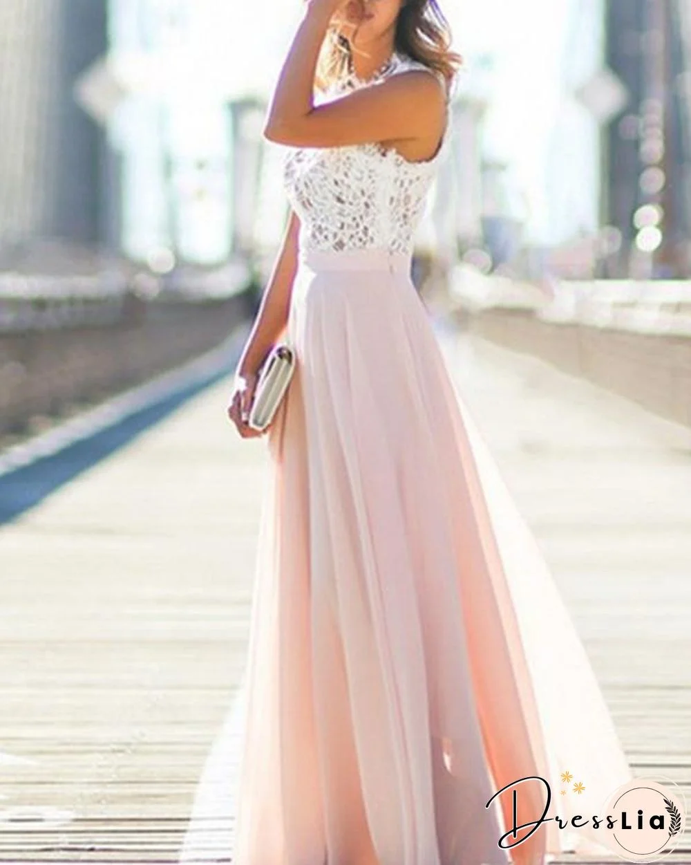 Women's Elegant Solid Lace Tank Maxi Dress