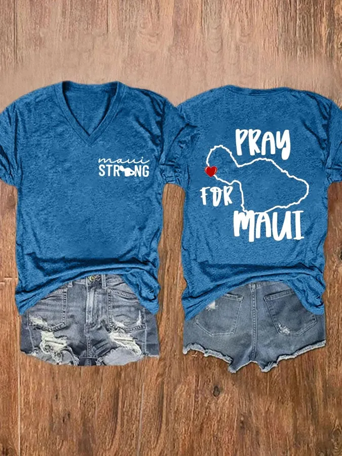 Women's Maui Strong Pray For Maui Print Short Sleeve T-Shirt