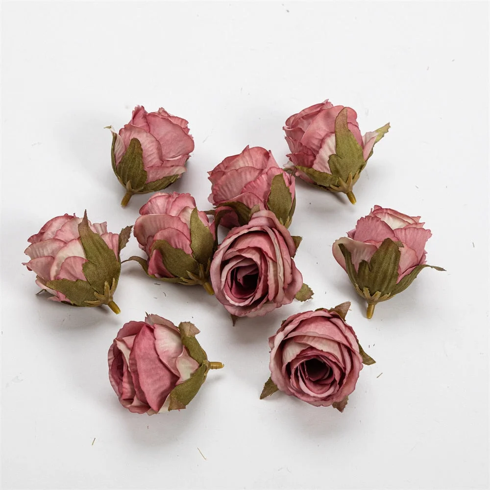 Nanairo 10pcs 3.5cm Retro Artificial Canvas Rose Flower Head Home Wedding Party Decora Christmas Craft Accessories Fake Flowers