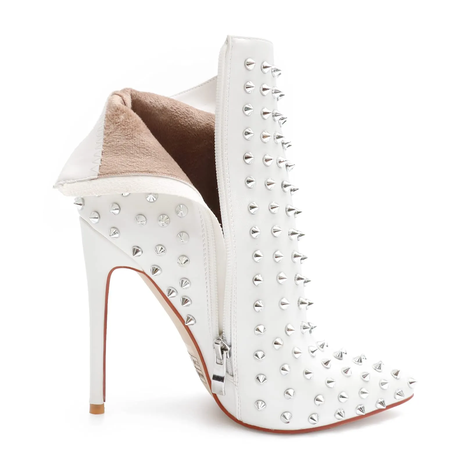 4.72" Women's Ankle Boots with Rivets Closed Pointed Toe Stilettos Boots-vocosishoes