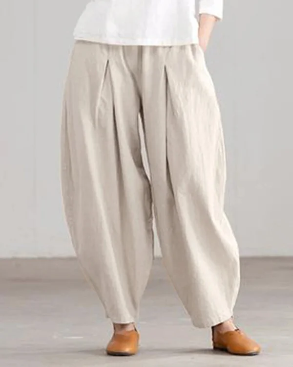 Casual Linen Wide Leg Elastic Waist Pants