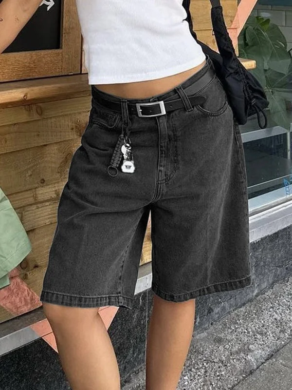 Brownm straight-leg denim shorts