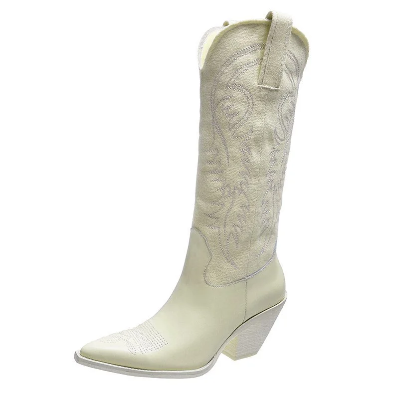 Wongn Wongn 2023 Plus Size Autumn / Winter Leather Boots Pointed Embroidered High Boots And Chelsea Boots