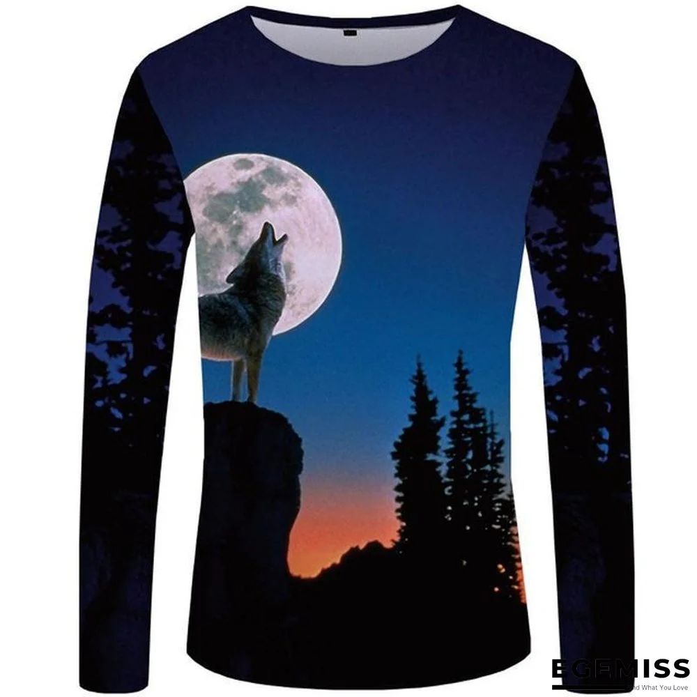 Wolf T shirt Men Long sleeve shirt Love Streetwear Snow Graphic Mountain Clothes Jungle 3d T-shirt | EGEMISS