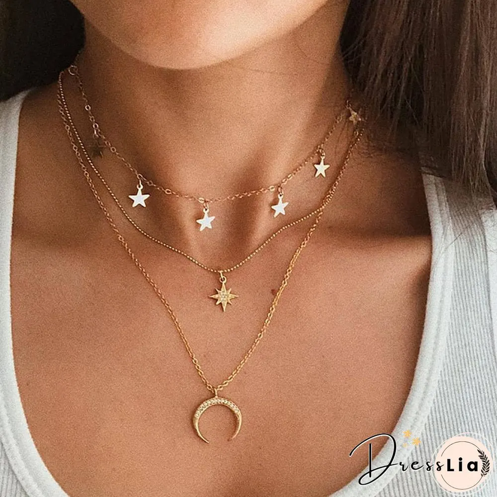 Multilayer Moon Alloy Metal Disc Gold Pendant For Women New Trend Female Jewelry Collar