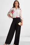 BENANCY GARMENT elegant floral printed fil coupe jacquard chiffon blouse with sheer long sleeves for mature women