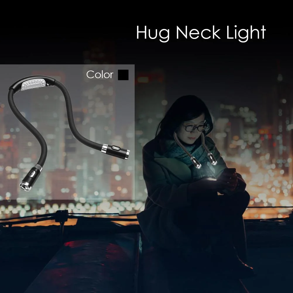 LED Flexible Handsfree Hug Neck Reading Book Light Torch Flashlight (Black)