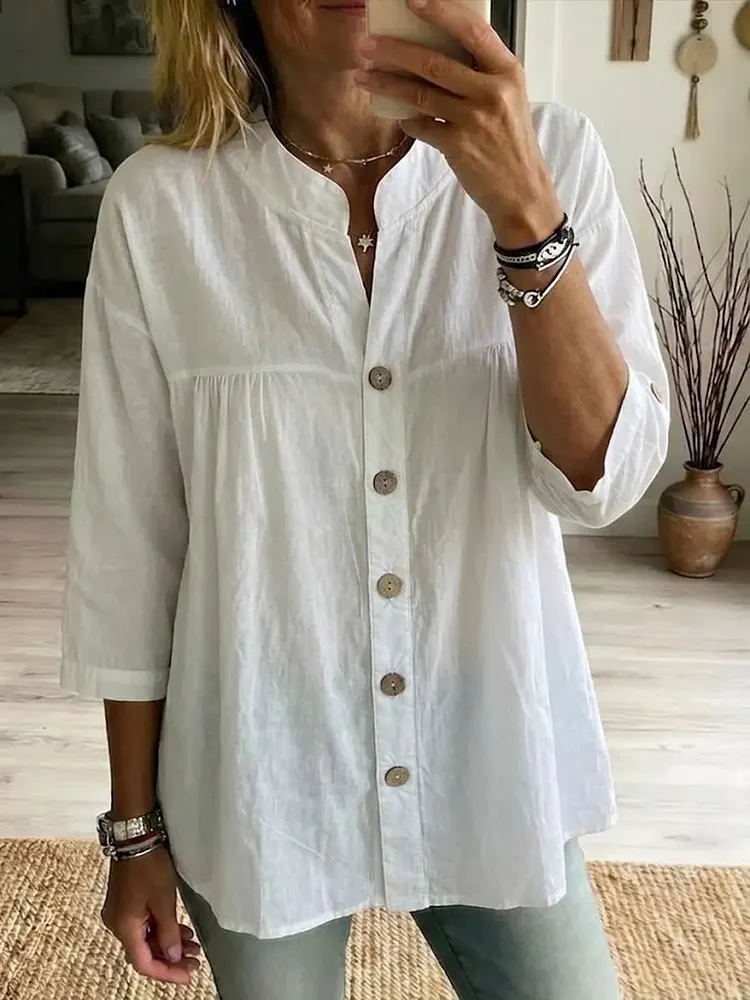 Cotton And Linen Simple Shirt