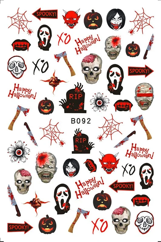 Happy Halloween Nail Sticker Manicure Self Adhesive Skull Toe Stickers Design Nail Art Decals for DIY Decor Wraps Witch Decals