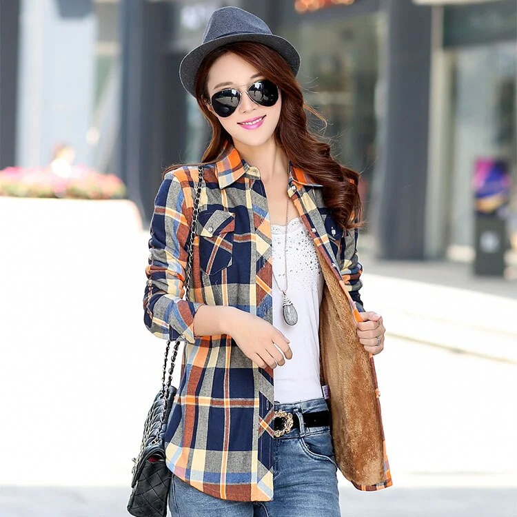 2021 Winter New Arrivals Warm Women Plus Velvet Thicke Plaid Shirt Style Coat Jacket Woman Casual Tops Clothes Female Outerwear