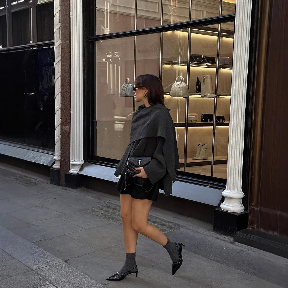 Nigikala Nigikala New Women's Clothing With Asymmetric Scarf Short Knitted Coat