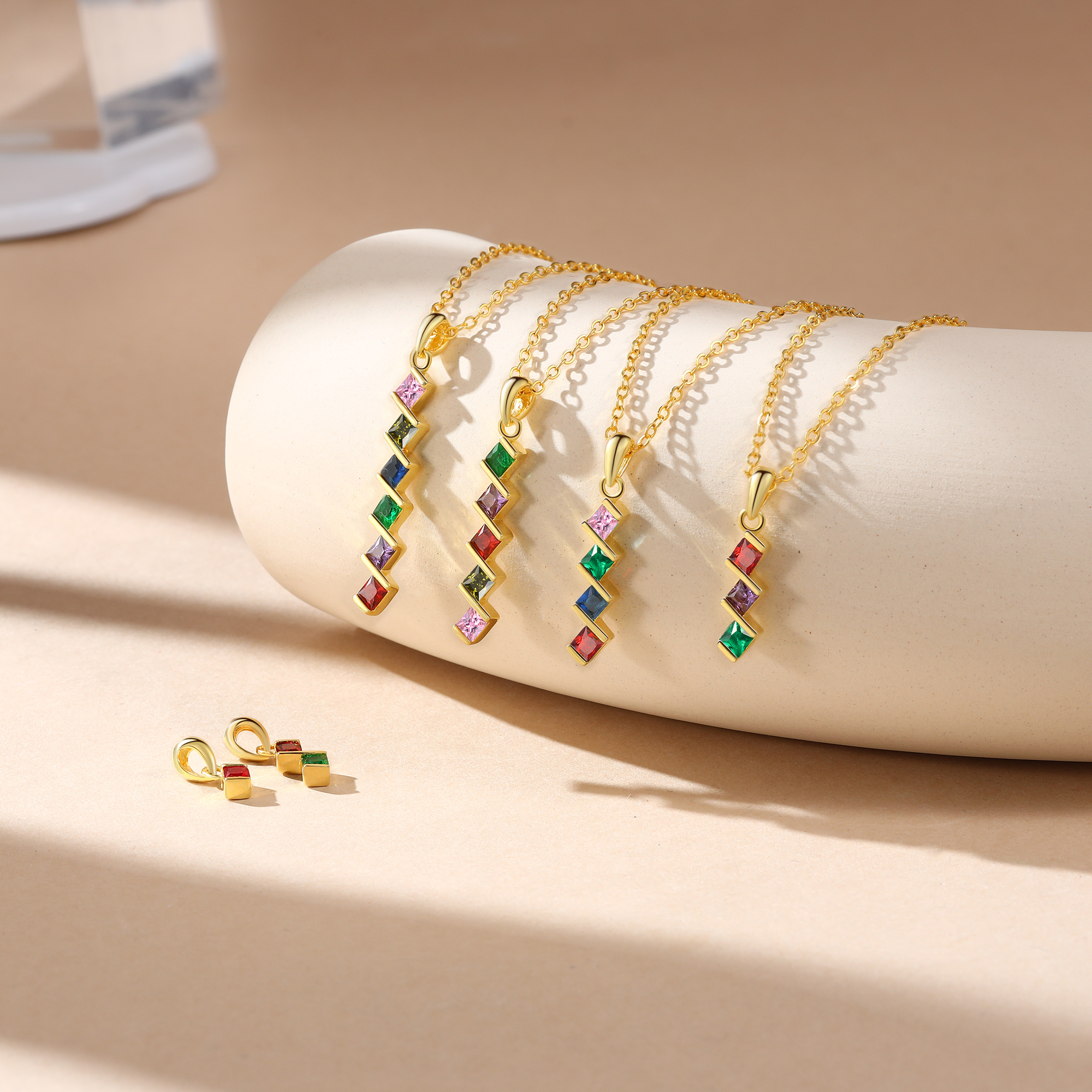 Personalised Women's Necklace Custom 4 Birthstones Pendant Necklace Birthday Gift for Her-Jessemade AU