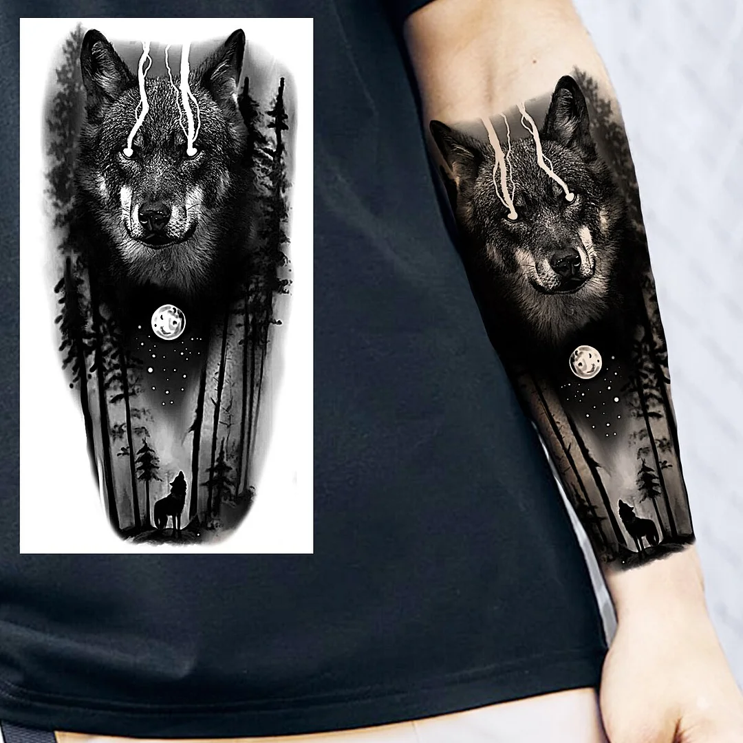 Sdrawing Praying Cross Temporary Tattoos For Men Adults Realistic Wolf Tiger Compass Skull Fake Tattoo Sticker Forearm Tatoos Arm