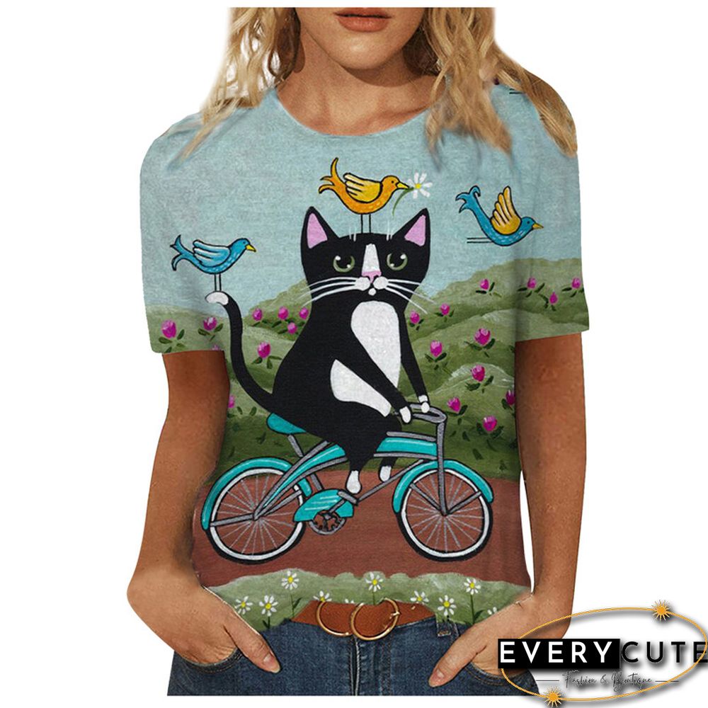 Women 3D Landscape Painting Positioning Sunflower Print T Shirt New Summer Vintage Casual Short Sleeve O-Neck Size Top