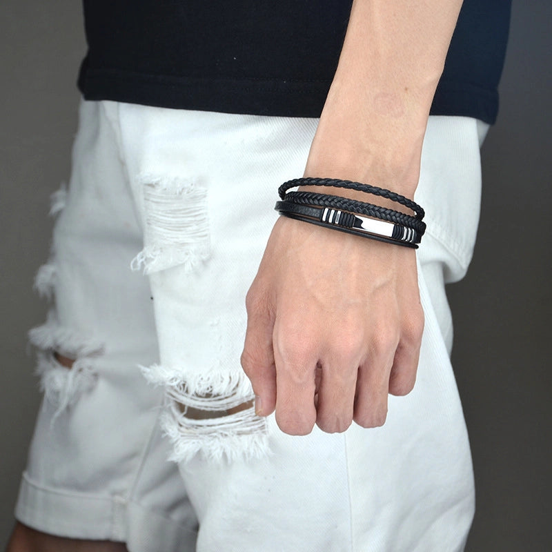 Minimalist Solid Color Pu Leather Polishing Men's Bangle