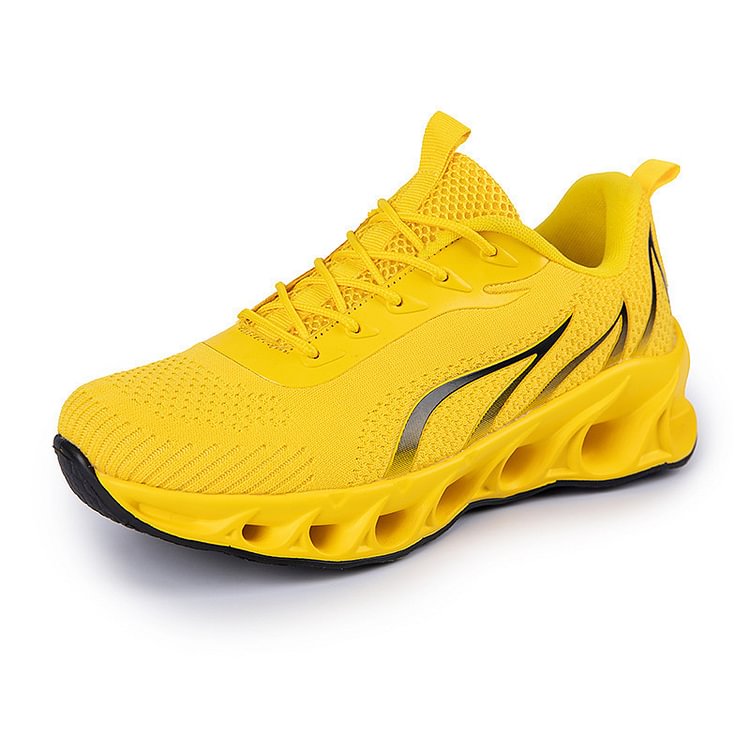Men's Flame Shoe Breathable Mesh Inflatable Insole Knife Edge Running Travel Daily Walking Sneakers Yellow