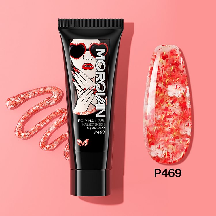 Sparkling Coral Red Flower Poly Nail Gel