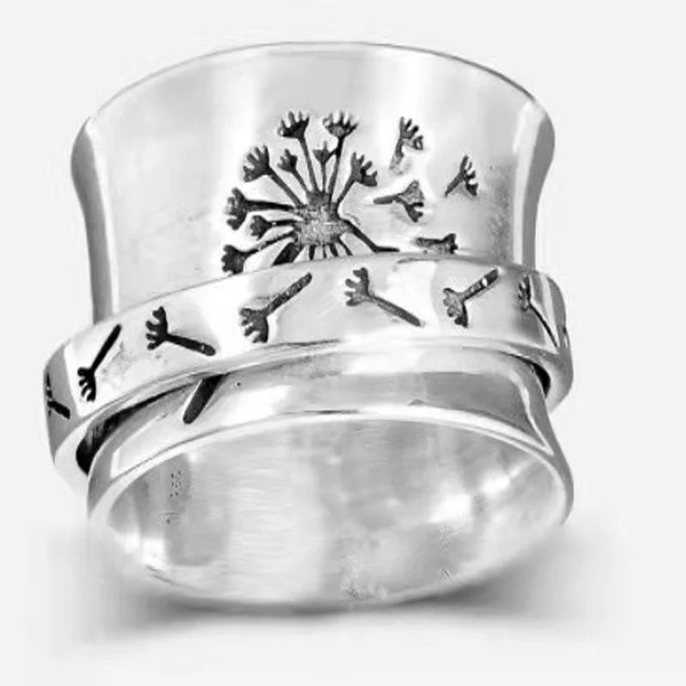 vintage engraving dandelion rotatable ring ring decompression ring socialshop