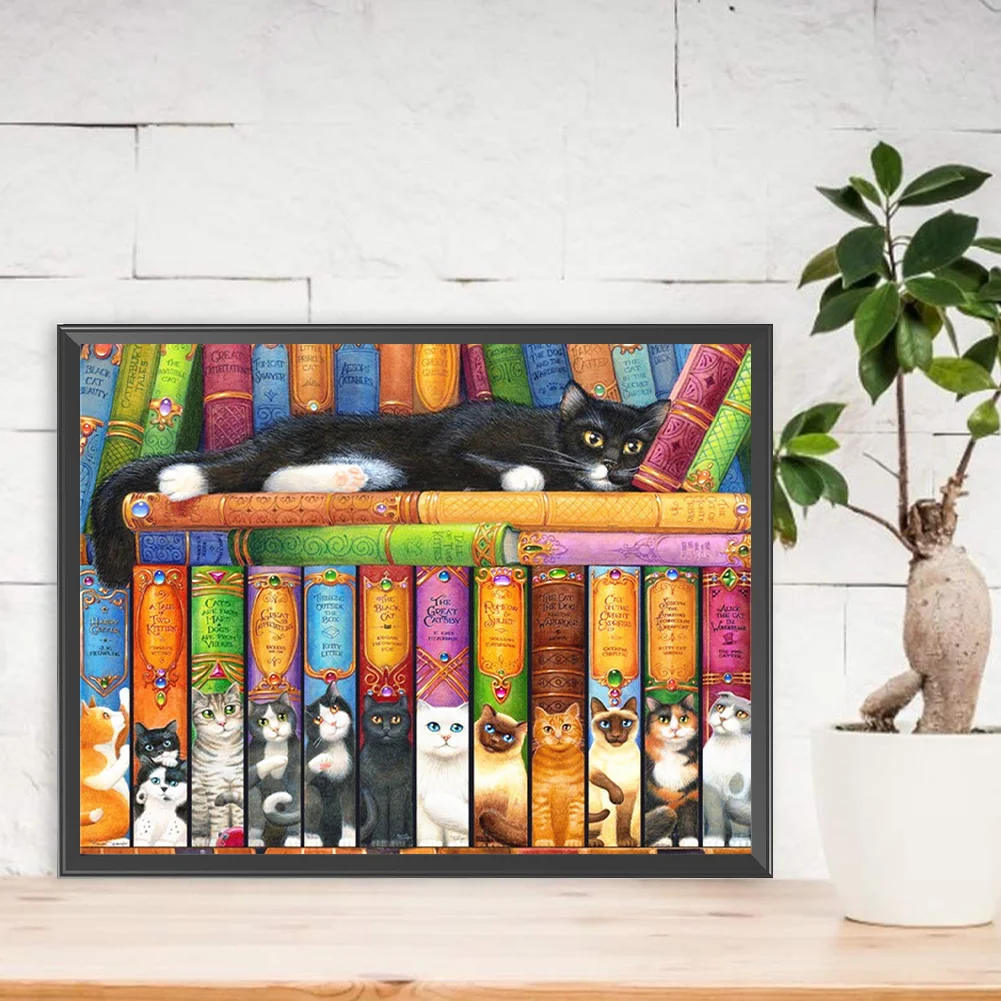 Diamond Painting - Full Round Drill - Book Cat(Canvas|40*30cm)