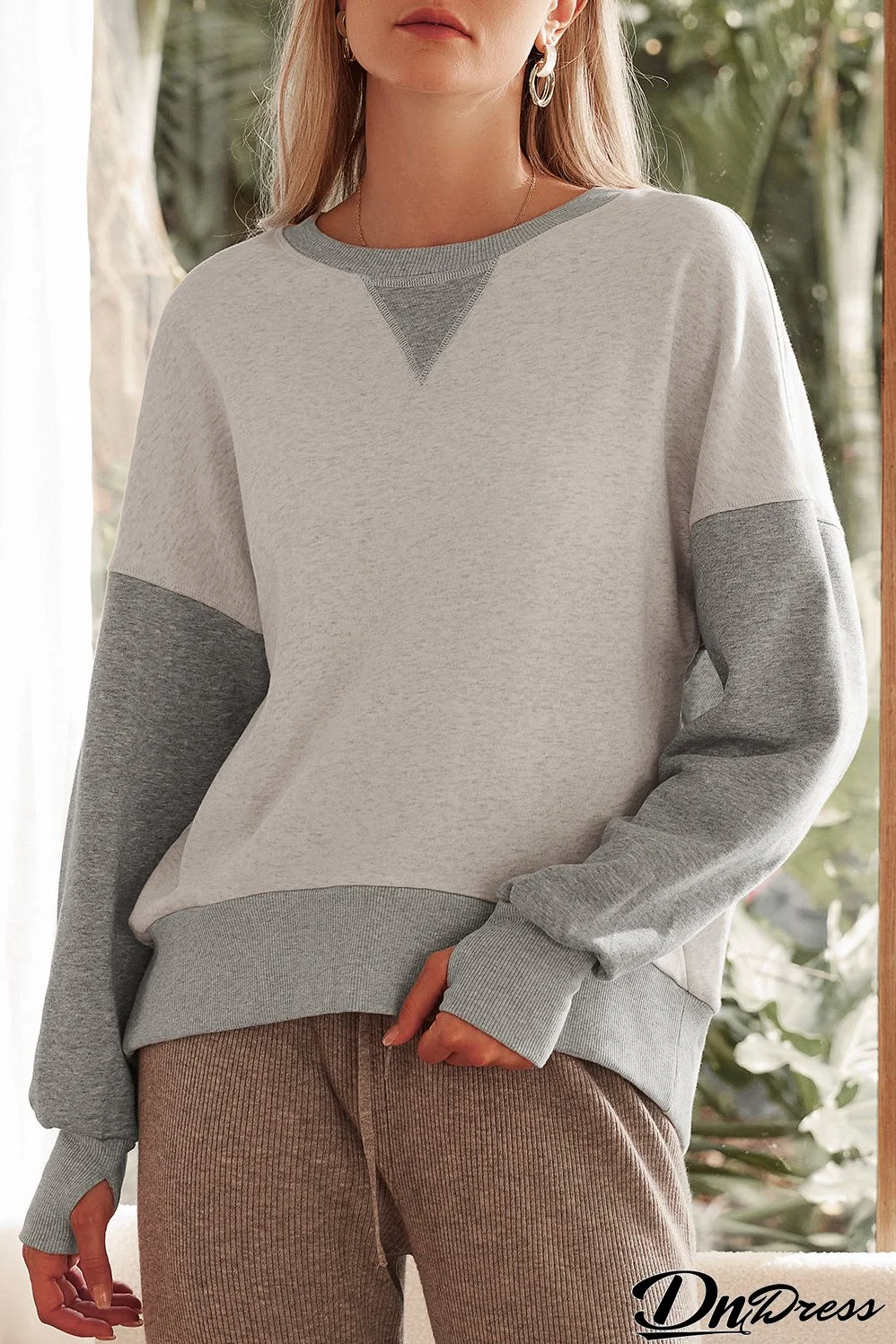 Yellow Color Block Thumbhole Sleeve Drop Shoulder Sweatshirt