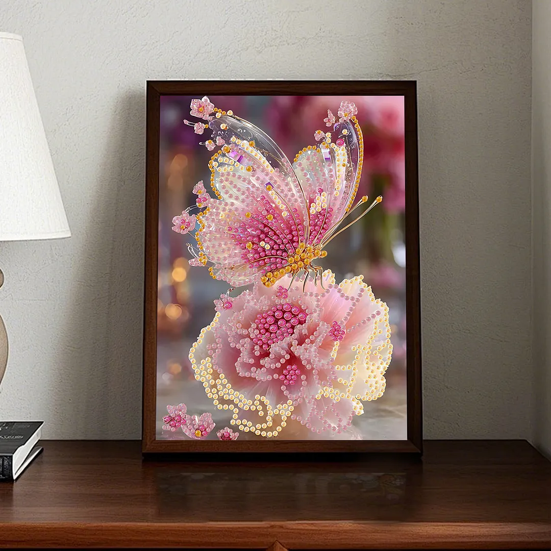 Pearl Painting Kit for Adults Pink Butterfly 11.81x15.75in