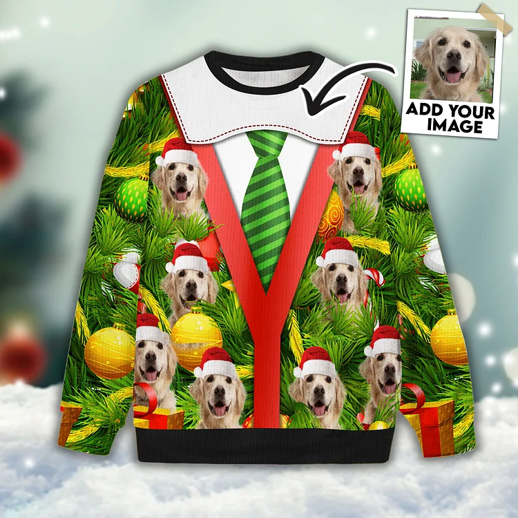 Custom Pet Unisex Sweater All Over Print Funny Christmas Tree Green Color