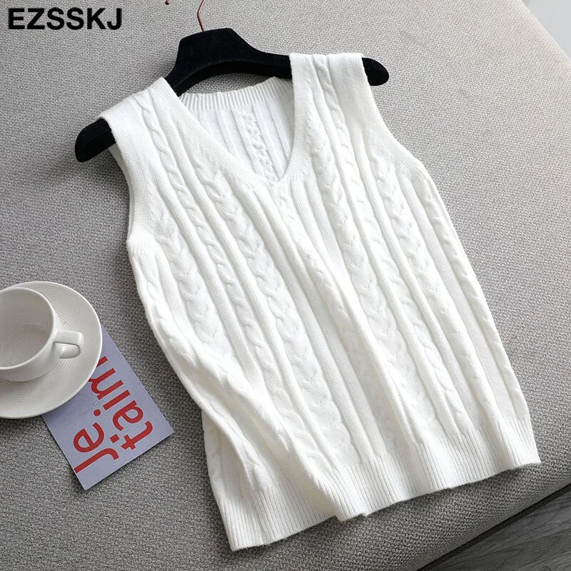Spring Sweater Vest Women v-Neck sweater tank top Female casual sweater Sleeveless Twist knit sweater pullovers