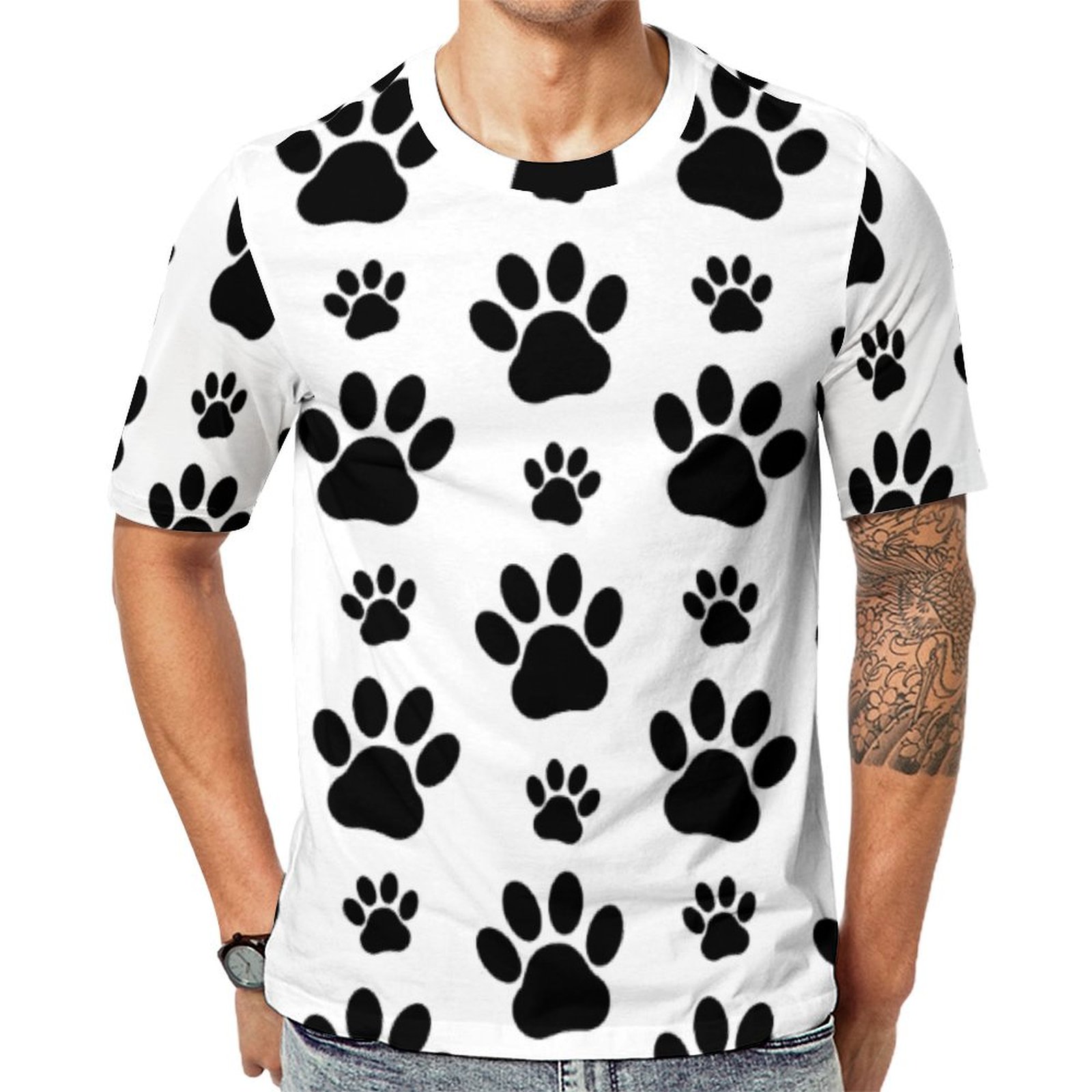 Paw Dog Prints Black And White Short Sleeve Print Unisex Tshirt Summer Casual Tees for Men and Women Coolcoshirts