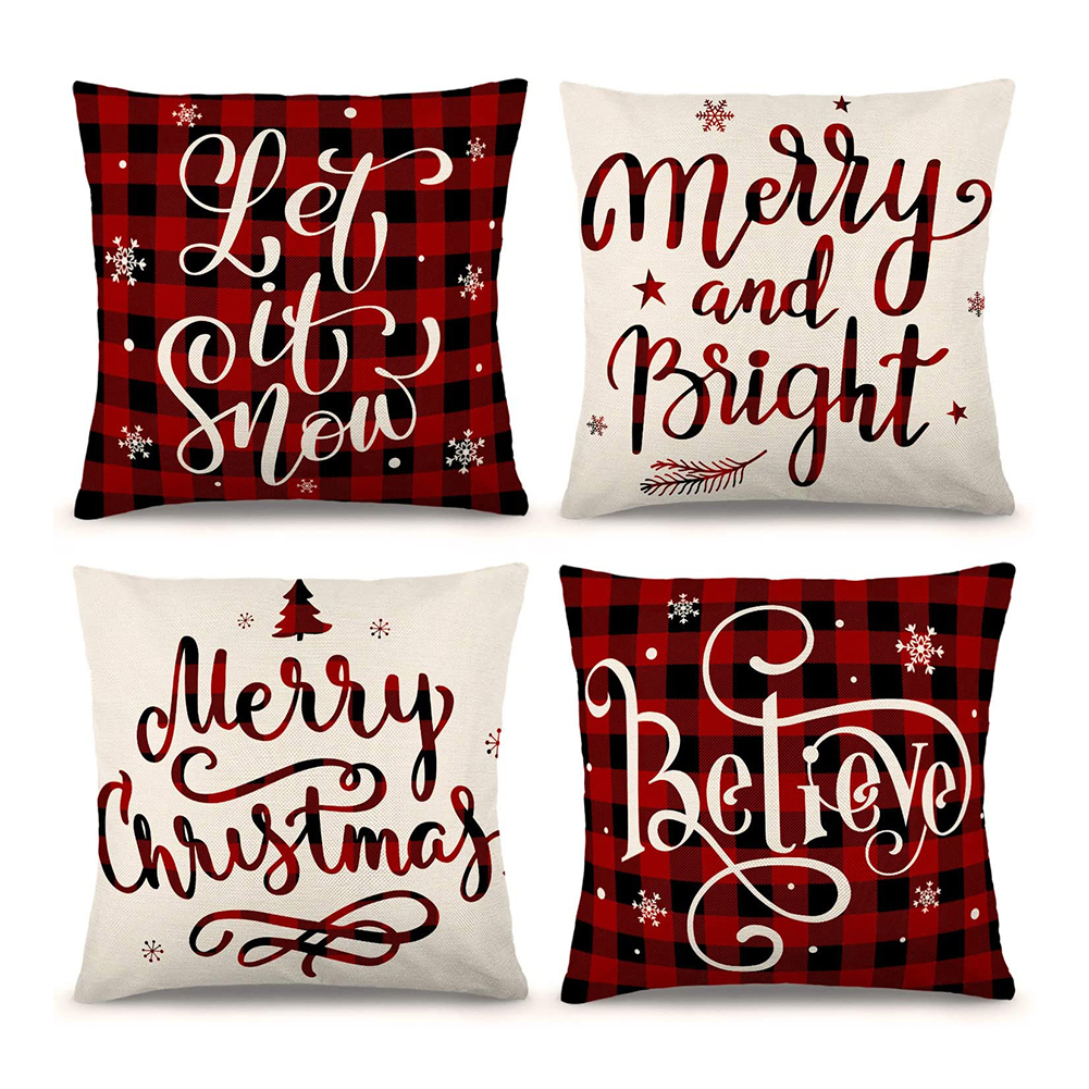 

4x Christmas Word Printed Pillow Case Linen Throw Cushion Covers Pillowcase, 501 Original