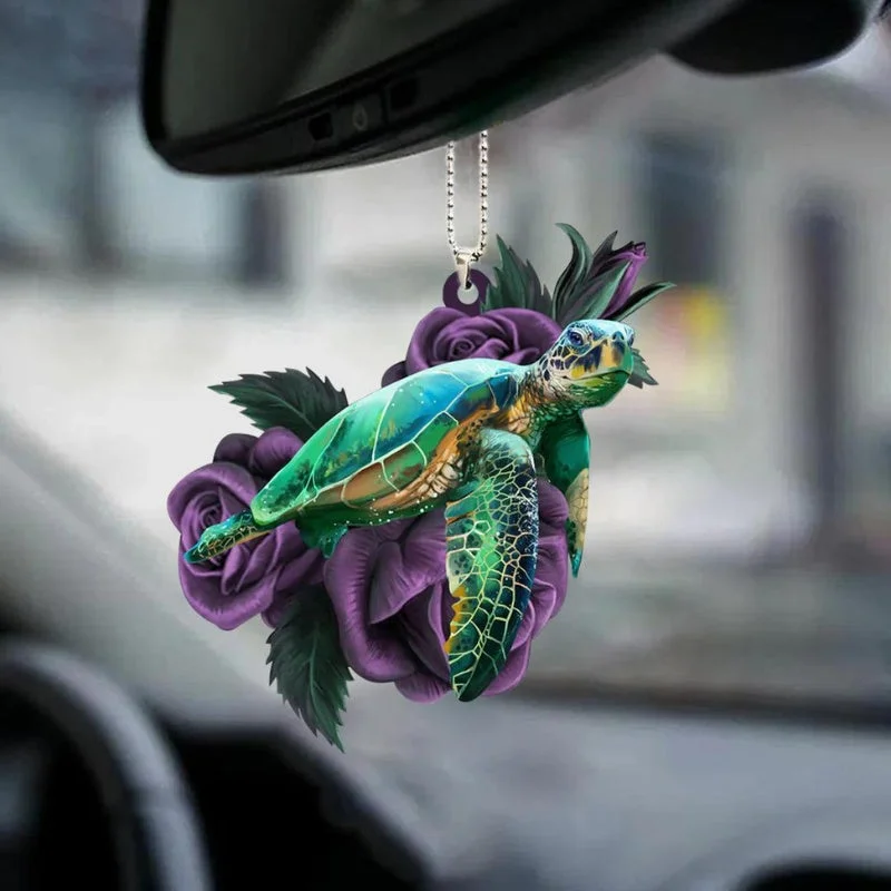 VigorDaily Sea Turtle On Purple Rose Car Hanging Ornament PR131