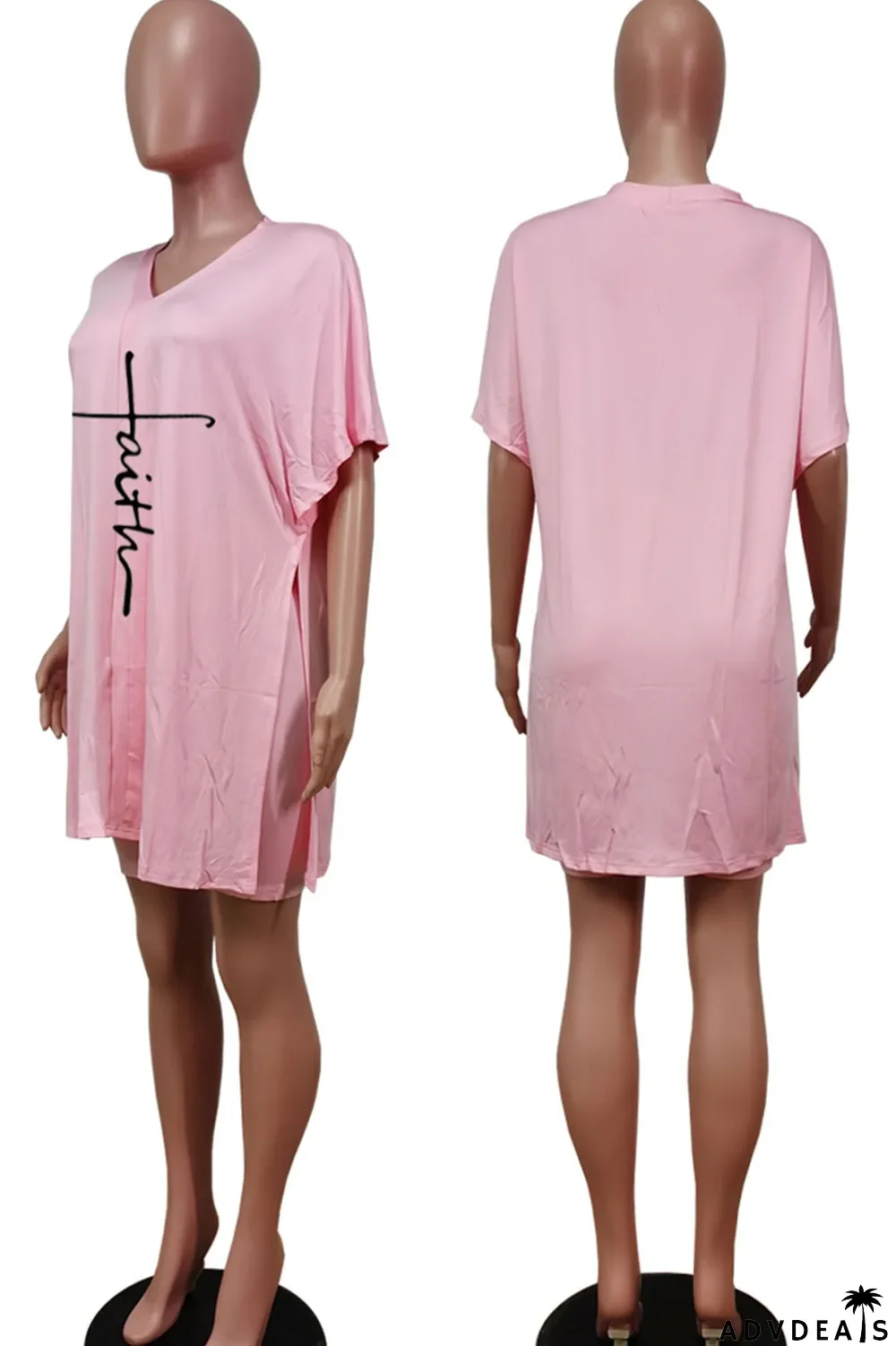 Tangerine Red Casual Print Split Joint V Neck Short Sleeve Two Pieces