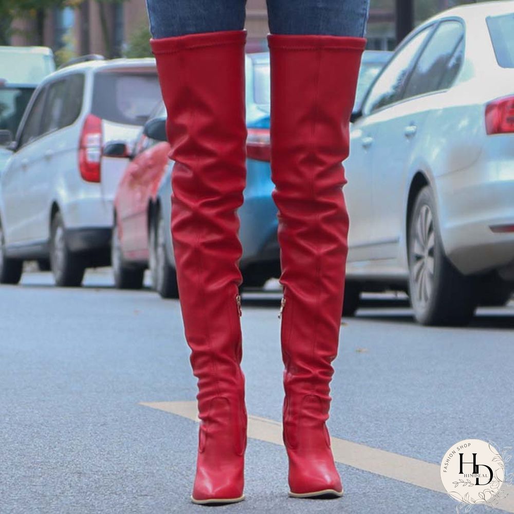 Black Fashion Solid Color Pointed Stiletto High Boots