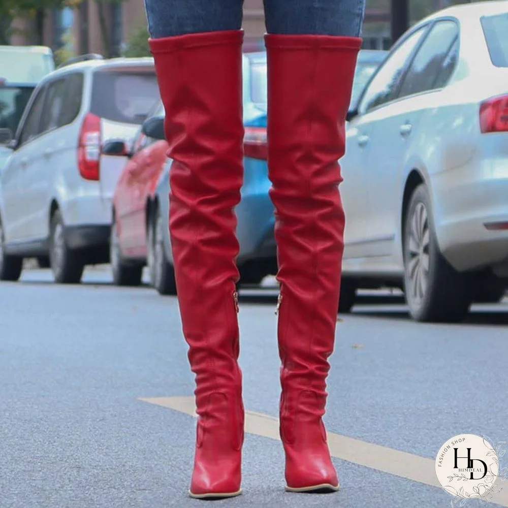 Black Fashion Solid Color Pointed Stiletto High Boots