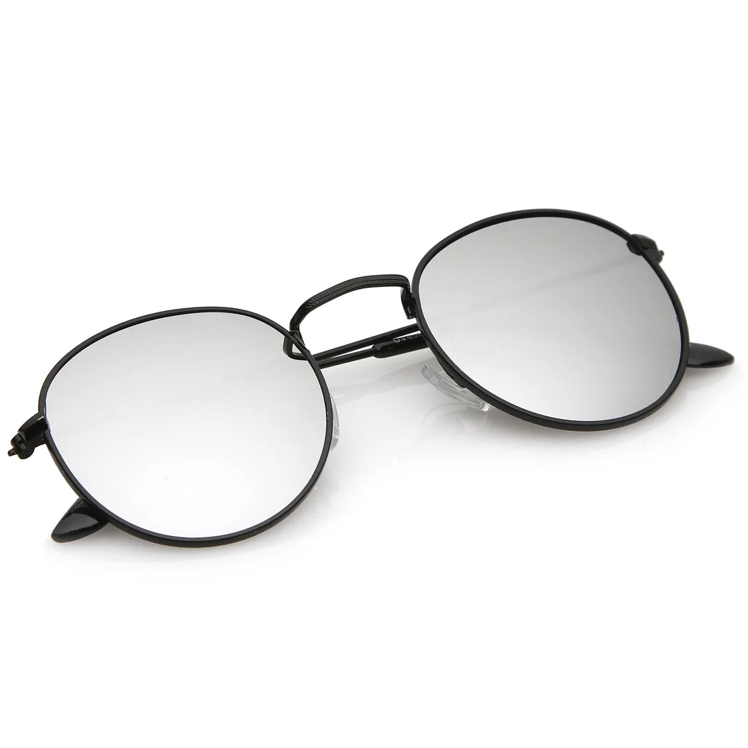 Retro Metal Frame Thin Temples Colored Mirror Lens Round glasses 50mm