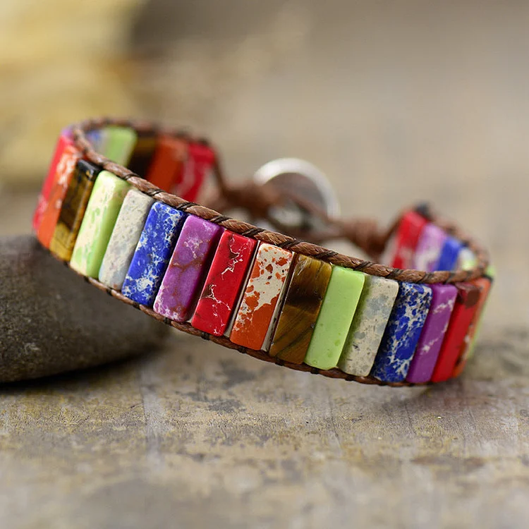 Colorful Synthetic Imperial Stone Leather Handwoven Bracelet