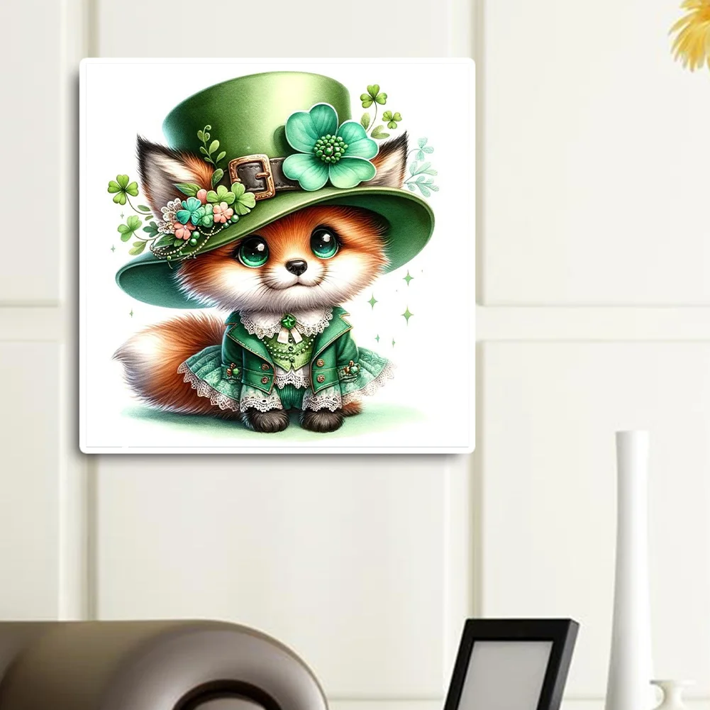 Diamond Painting - Full Round Drill - St Patrick's Clover Fox(Canvas|30*30cm)