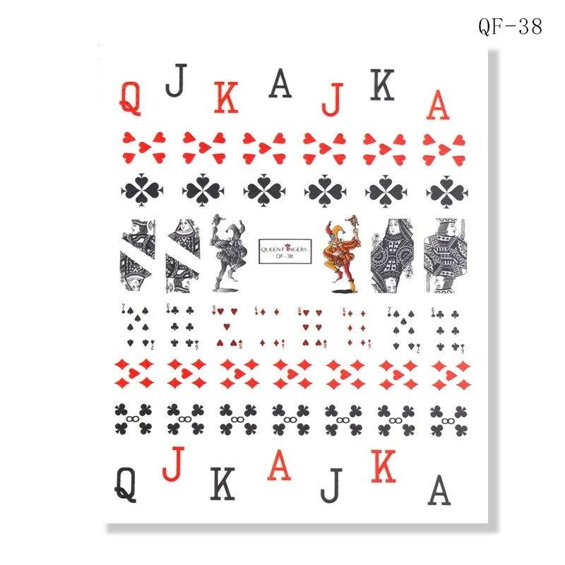 1 Pcs 13x8.7cm Colorful Playing Card Nail Sticker 3D Square Plum Blossom Full Color DIY Nail Decals Nail Slider Art Deco