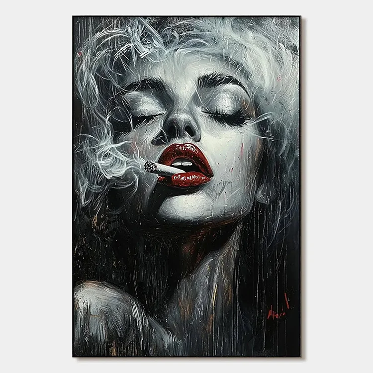 CRIMSON MUSE: Vertical Portrait Oil Painting on Canvas（Canvas painting）